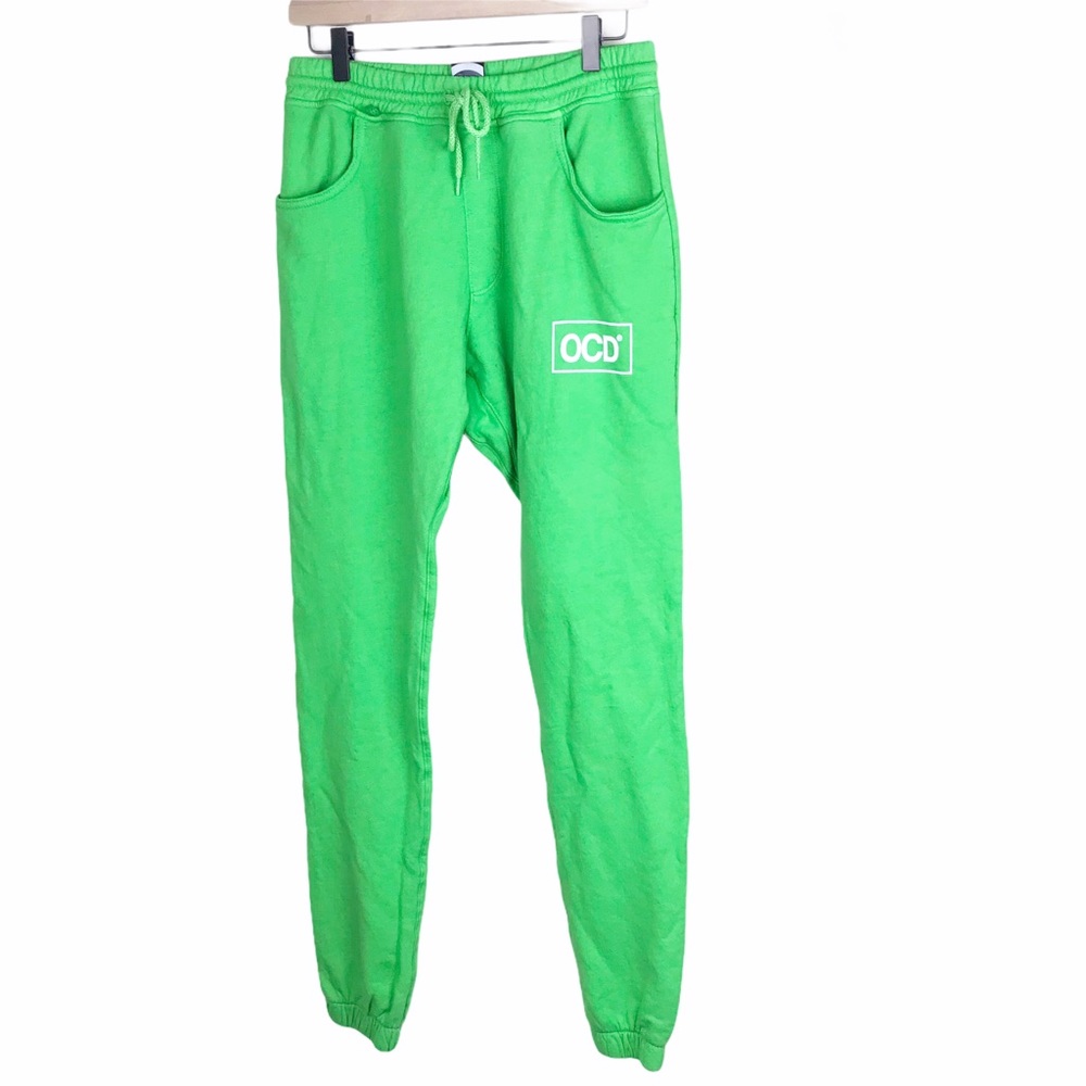 OCD 27 Bright Green Cotton Logo Sweatpants Joggers
